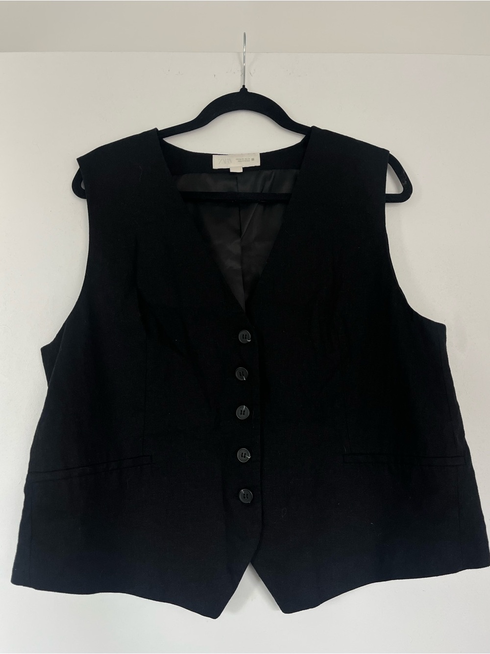 Black Zara Button-Front Tailored Vest